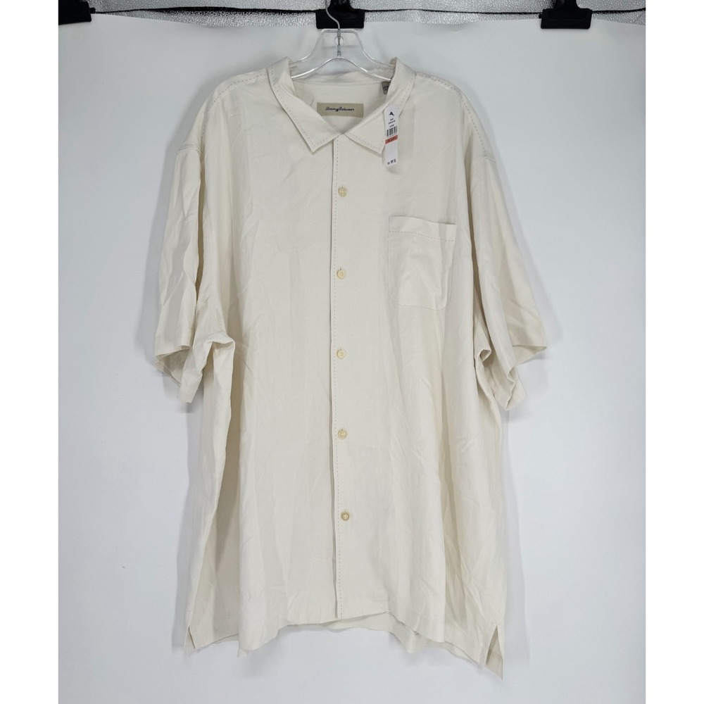 Tommy Bahama Camp Shirt Mens 3XL Ivory Cream 100% Silk Short Sleeve Button Up